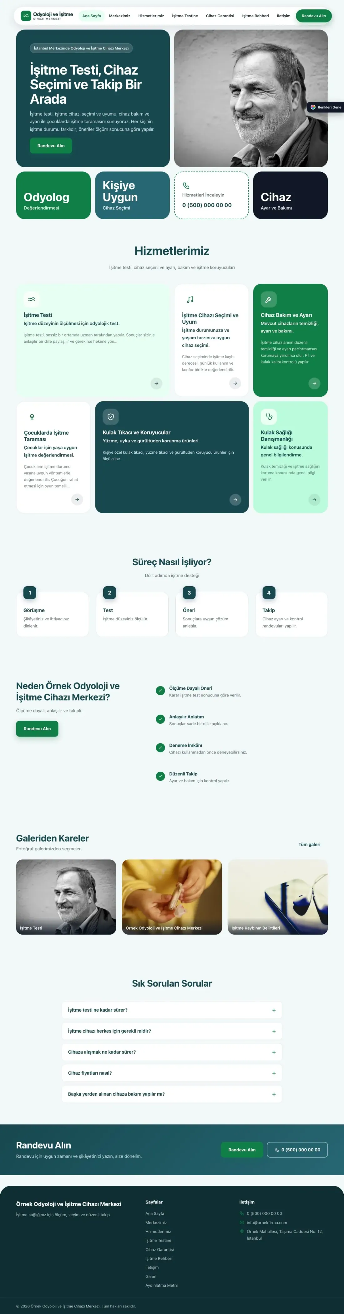 Odyoloji ve İşitme Cihazı Merkezi için Mozaik Petrol Yeşil – Odyoloji ve İşitme Cihazı Merkezi Web Sitesi ana sayfa görünümü
