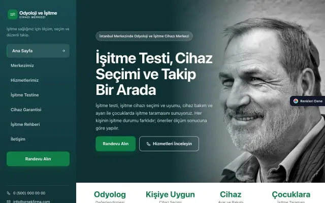 Odyoloji ve İşitme Cihazı Merkezi için Sol Menü Petrol Yeşil – Odyoloji ve İşitme Cihazı Merkezi Web Sitesi ana sayfa görünümü