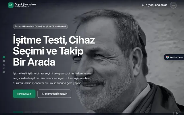 Odyoloji ve İşitme Cihazı Merkezi için Tam Ekran Mavi Turkuaz – Odyoloji ve İşitme Cihazı Merkezi Web Sitesi ana sayfa görünümü