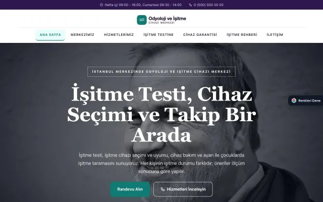 Odyoloji ve İşitme Cihazı Merkezi için Zigzag Mor Turkuaz – Odyoloji ve İşitme Cihazı Merkezi Web Sitesi ana sayfa görünümü