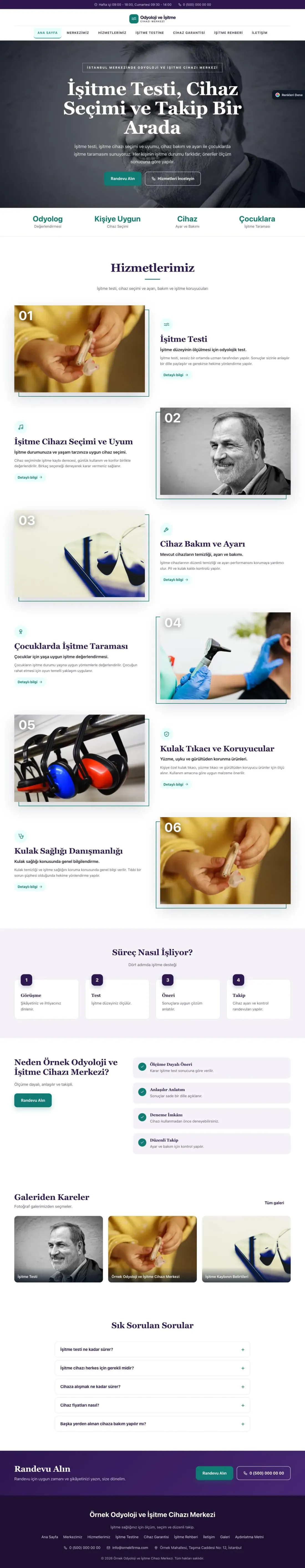 Odyoloji ve İşitme Cihazı Merkezi için Zigzag Mor Turkuaz – Odyoloji ve İşitme Cihazı Merkezi Web Sitesi ana sayfa görünümü