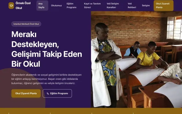 Okul için Blok Mor Amber – Okul Web Sitesi ana sayfa görünümü