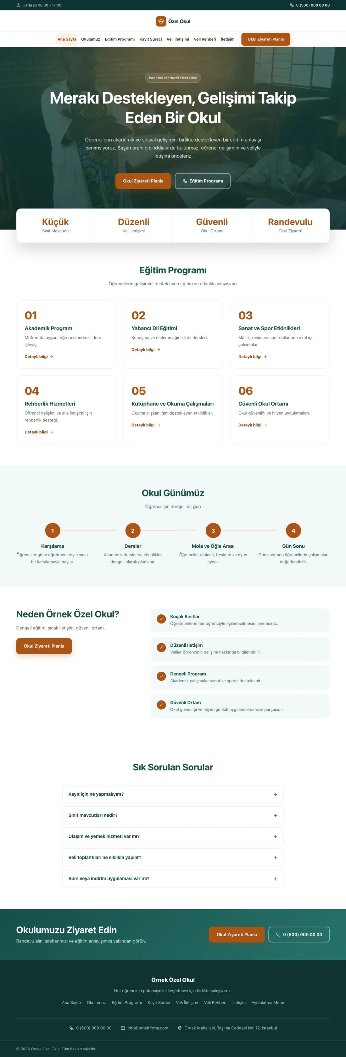 Merkez Petrol Turuncu – Okul Web Sitesi ana sayfa görünümü