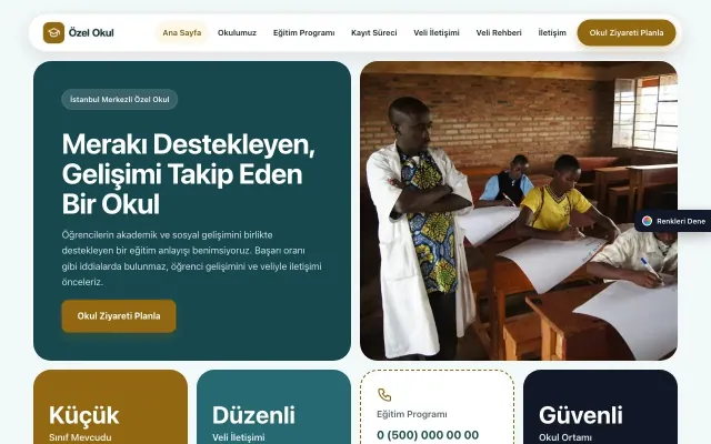 Okul için Mozaik Petrol Amber – Okul Web Sitesi ana sayfa görünümü