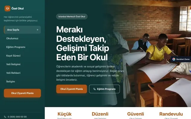 Okul için Sol Menü Petrol Turuncu – Okul Web Sitesi ana sayfa görünümü