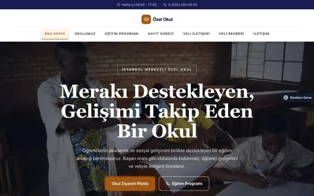 Okul için Zigzag Lacivert Turuncu – Okul Web Sitesi ana sayfa görünümü