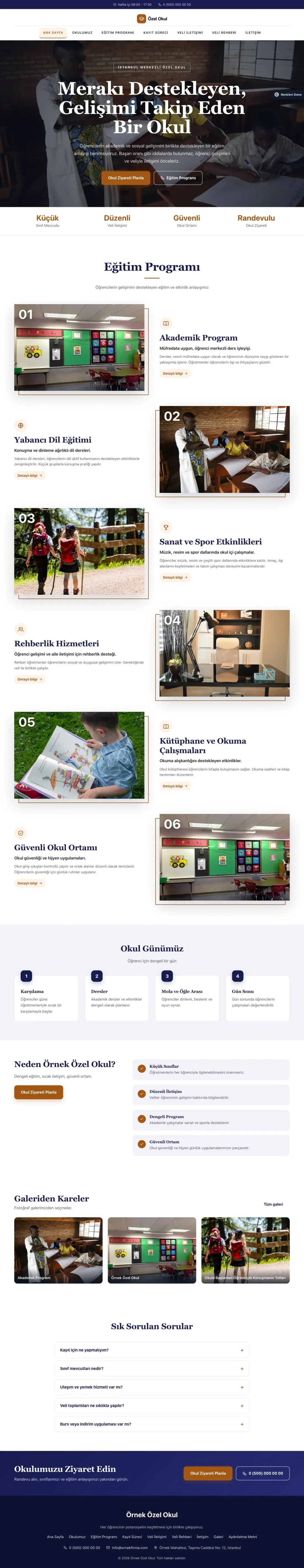 Okul için Zigzag Lacivert Turuncu – Okul Web Sitesi ana sayfa görünümü