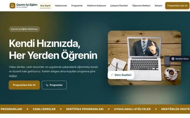 Online Eğitim Platformu için Hareketli Petrol Amber – Online Eğitim Platformu Web Sitesi ana sayfa görünümü