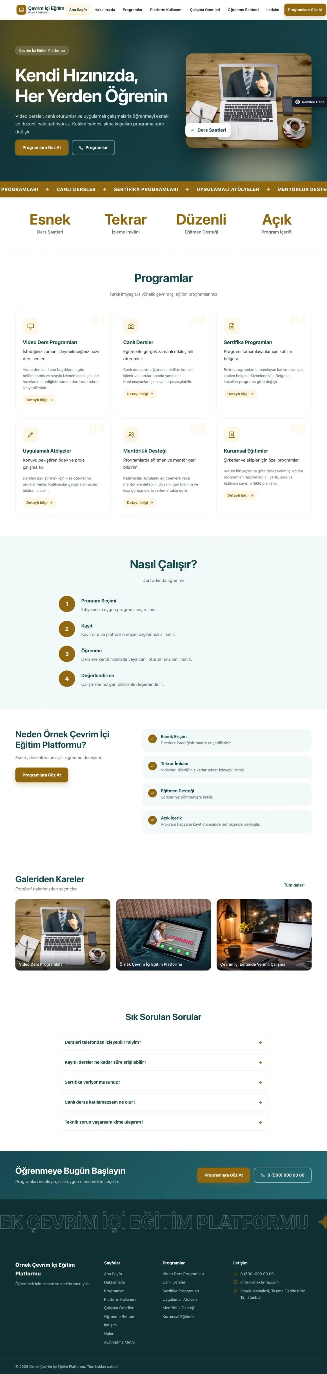 Online Eğitim Platformu için Hareketli Petrol Amber – Online Eğitim Platformu Web Sitesi ana sayfa görünümü