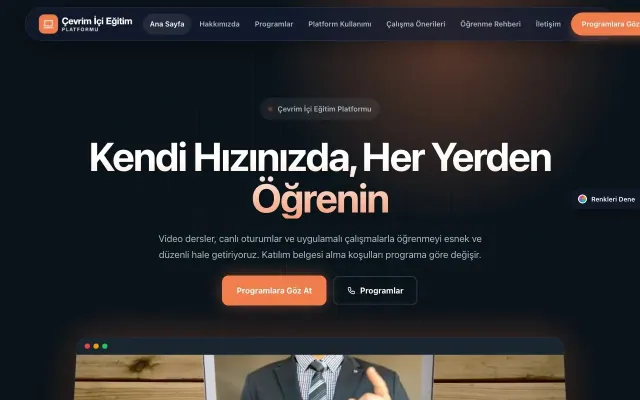 Online Eğitim Platformu için Koyu Modern Mavi Turuncu – Online Eğitim Platformu Web Sitesi ana sayfa görünümü