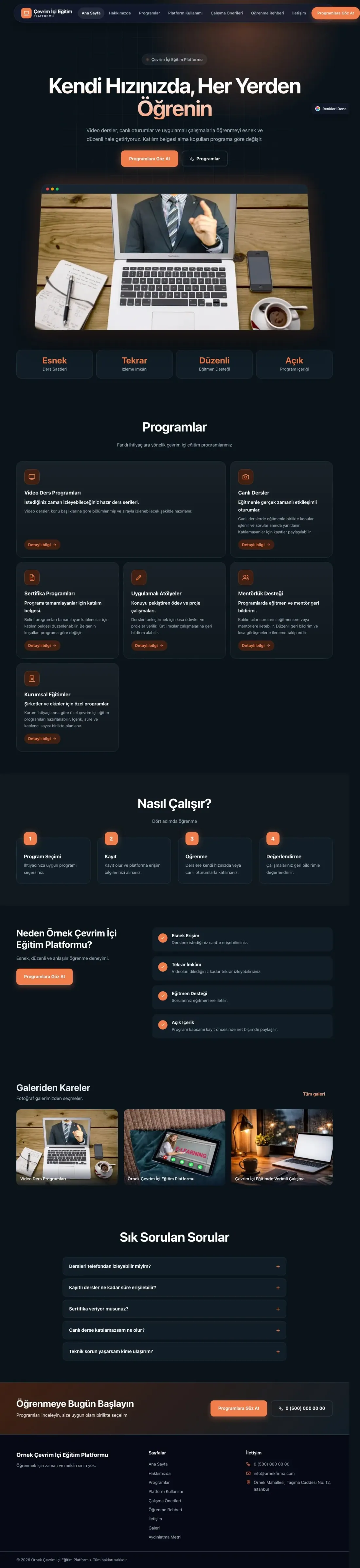 Online Eğitim Platformu için Koyu Modern Mavi Turuncu – Online Eğitim Platformu Web Sitesi ana sayfa görünümü