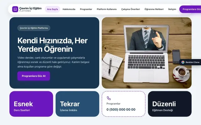 Online Eğitim Platformu için Mozaik Mavi Mor – Online Eğitim Platformu Web Sitesi ana sayfa görünümü