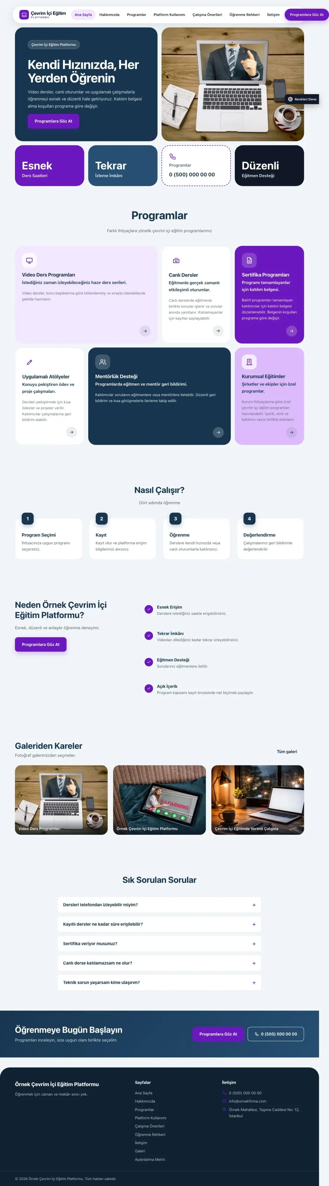 Online Eğitim Platformu için Mozaik Mavi Mor – Online Eğitim Platformu Web Sitesi ana sayfa görünümü