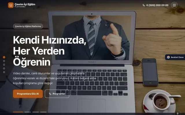 Online Eğitim Platformu için Tam Ekran Petrol Turuncu – Online Eğitim Platformu Web Sitesi ana sayfa görünümü