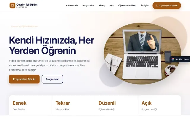 Online Eğitim Platformu için Tek Sayfa Lacivert Turuncu – Online Eğitim Platformu Web Sitesi ana sayfa görünümü