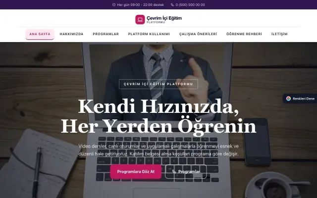Online Eğitim Platformu için Zigzag Mor Pembe – Online Eğitim Platformu Web Sitesi ana sayfa görünümü