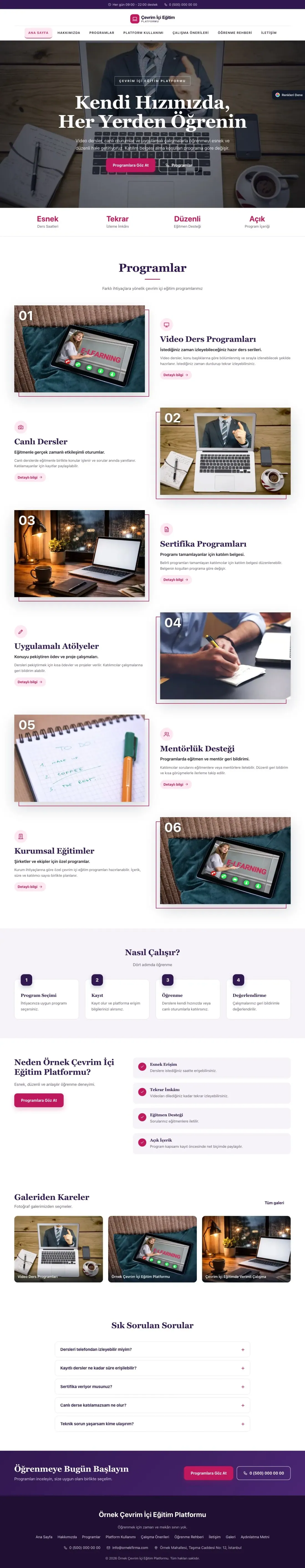 Online Eğitim Platformu için Zigzag Mor Pembe – Online Eğitim Platformu Web Sitesi ana sayfa görünümü