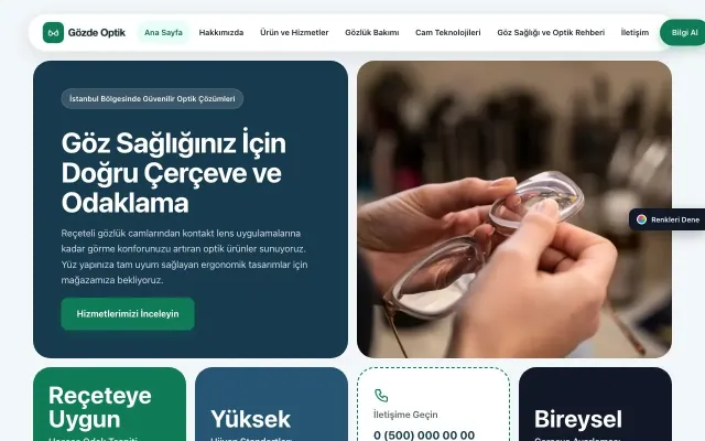 Optik için Mozaik Mavi Turkuaz – Optik Web Sitesi ana sayfa görünümü