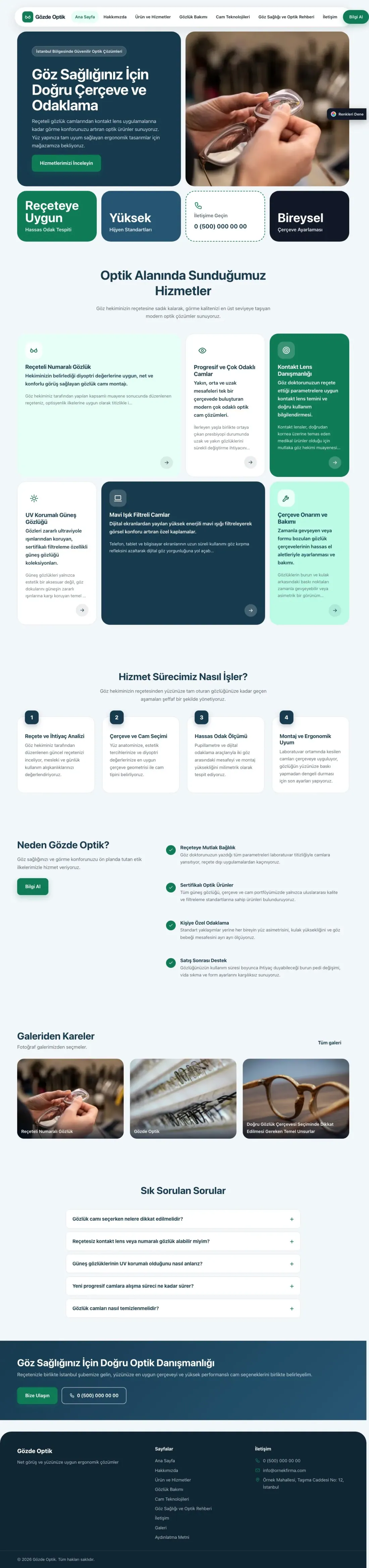 Optik için Mozaik Mavi Turkuaz – Optik Web Sitesi ana sayfa görünümü