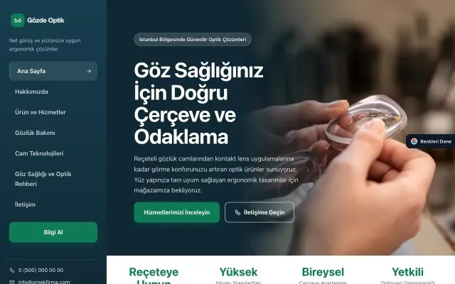 Optik için Sol Menü Mavi Turkuaz – Optik Web Sitesi ana sayfa görünümü