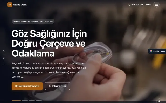 Optik için Tam Ekran Petrol Turuncu – Optik Web Sitesi ana sayfa görünümü