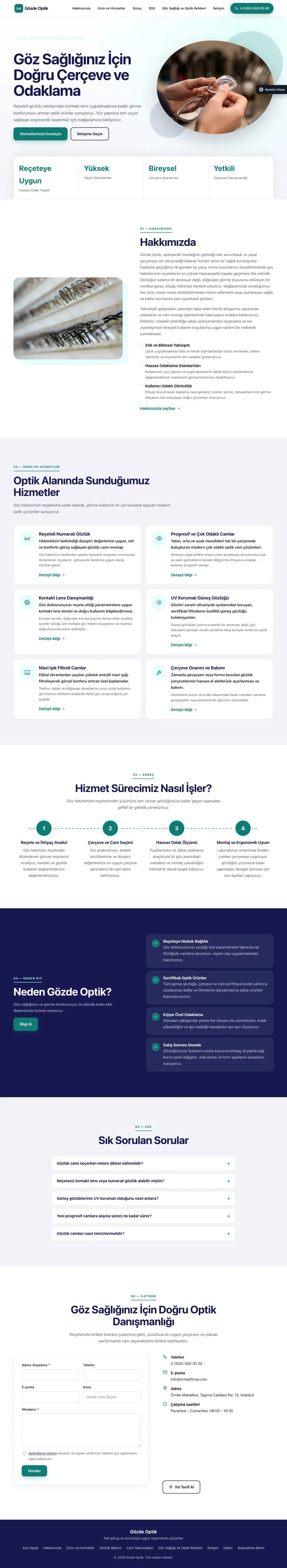 Optik için Tek Sayfa Lacivert Turkuaz – Optik Web Sitesi ana sayfa görünümü