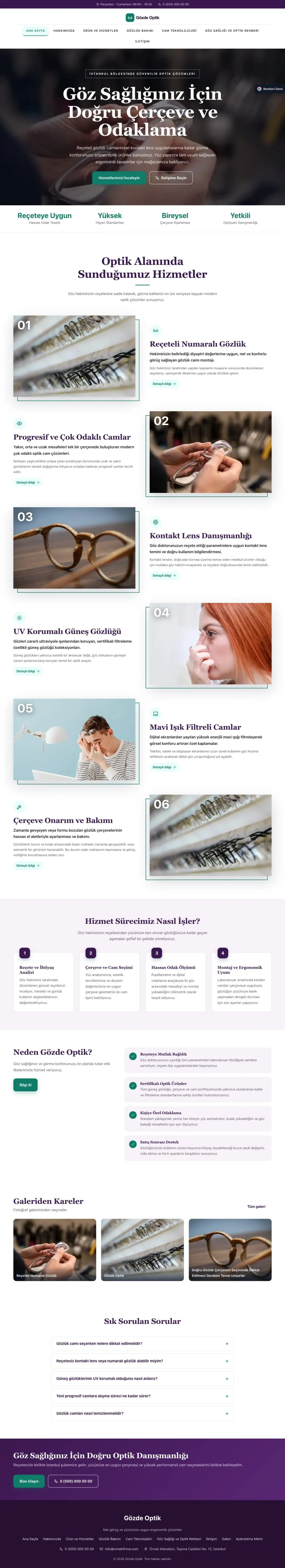 Optik için Zigzag Mor Turkuaz – Optik Web Sitesi ana sayfa görünümü