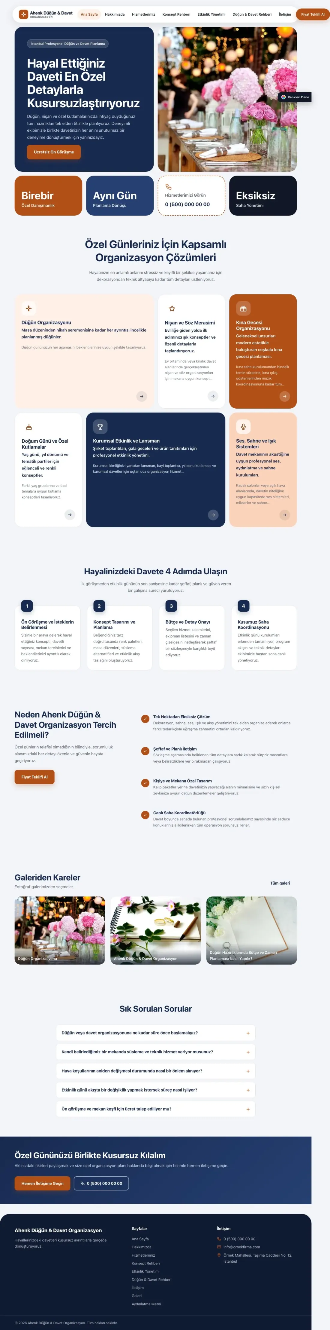 Organizasyon ve Düğün için Mozaik Mavi Turuncu – Organizasyon ve Düğün Web Sitesi ana sayfa görünümü