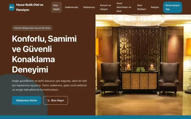 Otel ve Pansiyon için Blok Kahve Turkuaz – Otel ve Pansiyon Web Sitesi ana sayfa görünümü