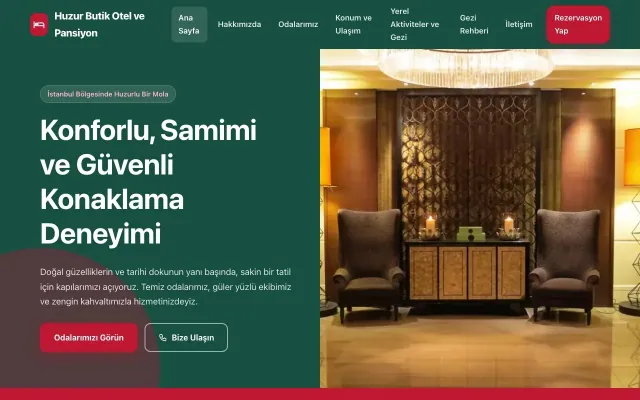 Otel ve Pansiyon için Blok Petrol Kırmızı – Otel ve Pansiyon Web Sitesi ana sayfa görünümü