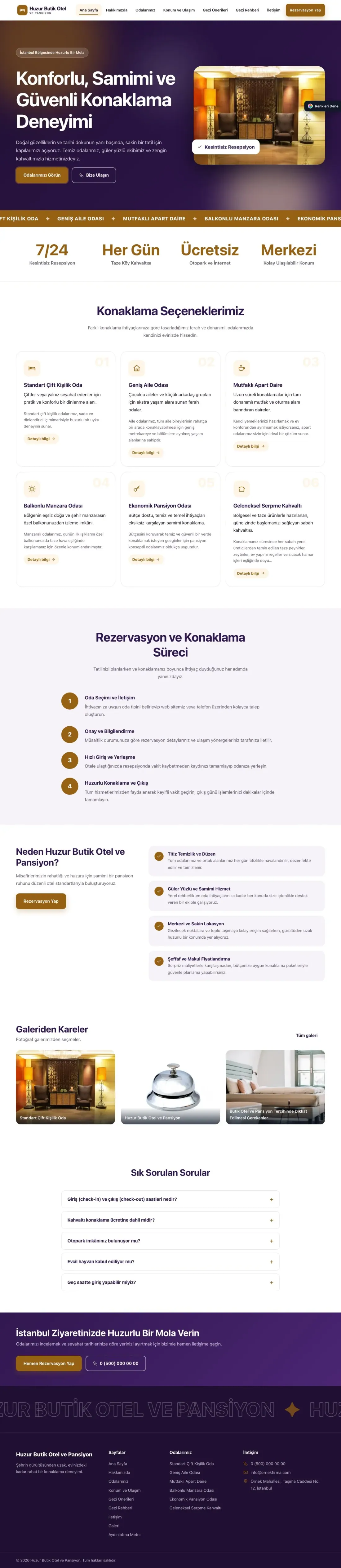 Otel ve Pansiyon için Hareketli Mor Turuncu – Otel ve Pansiyon Web Sitesi ana sayfa görünümü