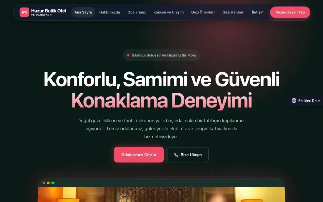 Otel ve Pansiyon için Koyu Modern Petrol Kırmızı – Otel ve Pansiyon Web Sitesi ana sayfa görünümü