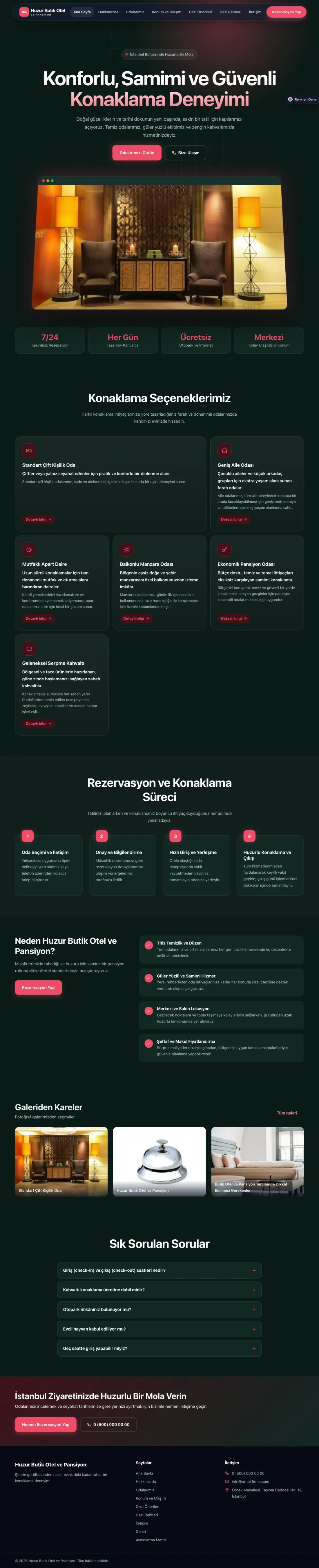 Otel ve Pansiyon için Koyu Modern Petrol Kırmızı – Otel ve Pansiyon Web Sitesi ana sayfa görünümü