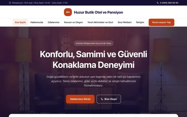 Otel ve Pansiyon için Merkez Lacivert Turuncu – Otel ve Pansiyon Web Sitesi ana sayfa görünümü