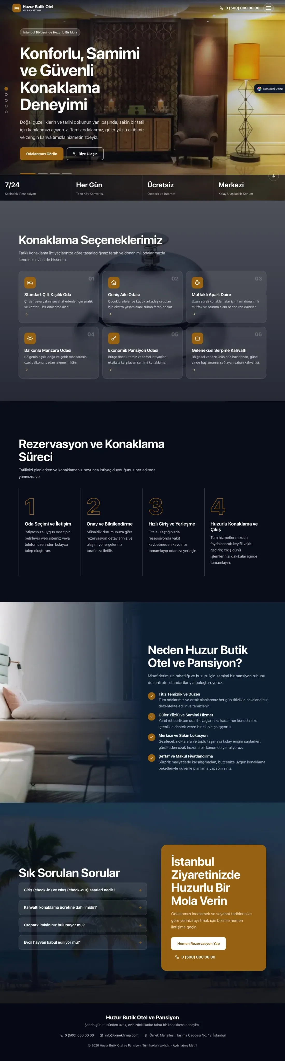 Otel ve Pansiyon için Tam Ekran Mavi Turuncu – Otel ve Pansiyon Web Sitesi ana sayfa görünümü