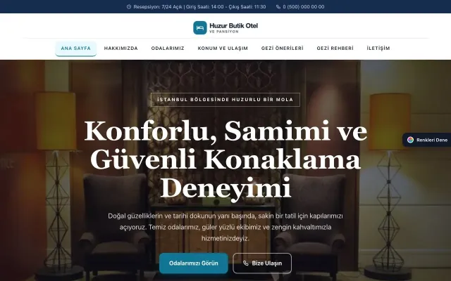 Otel ve Pansiyon için Zigzag Mavi Turkuaz – Otel ve Pansiyon Web Sitesi ana sayfa görünümü
