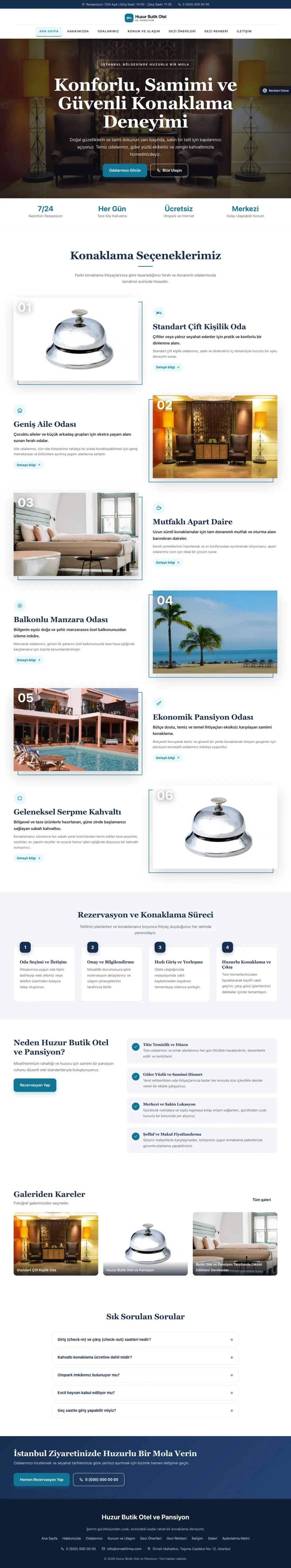 Otel ve Pansiyon için Zigzag Mavi Turkuaz – Otel ve Pansiyon Web Sitesi ana sayfa görünümü