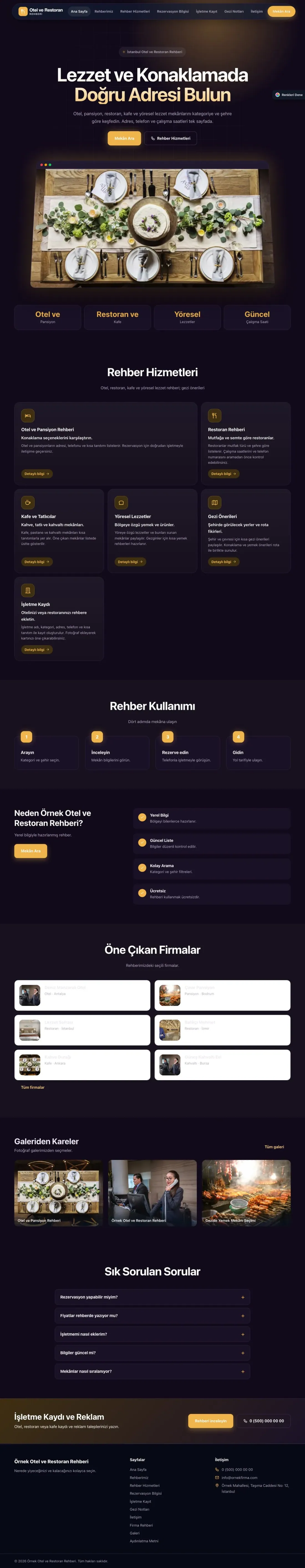 Otel ve Restoran Rehberi için Koyu Modern Mor Turuncu – Otel ve Restoran Rehberi Web Sitesi ana sayfa görünümü