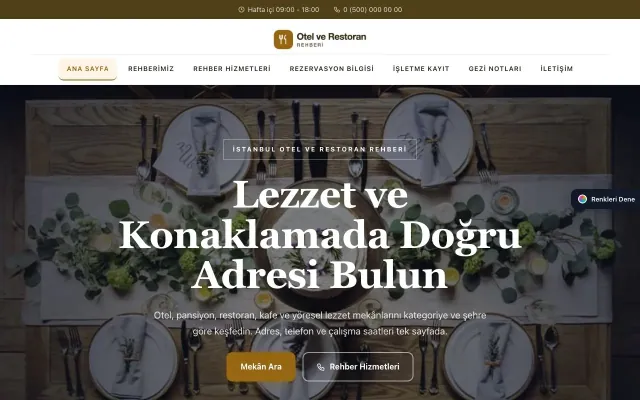 Otel ve Restoran Rehberi için Zigzag Kahve Turuncu – Otel ve Restoran Rehberi Web Sitesi ana sayfa görünümü