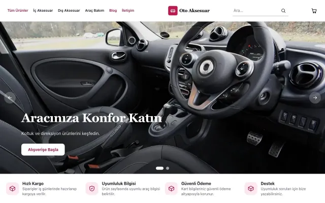 Oto Aksesuar Mağazası için Butik Lacivert Pembe – Oto Aksesuar Mağazası E-ticaret Sitesi ana sayfa görünümü