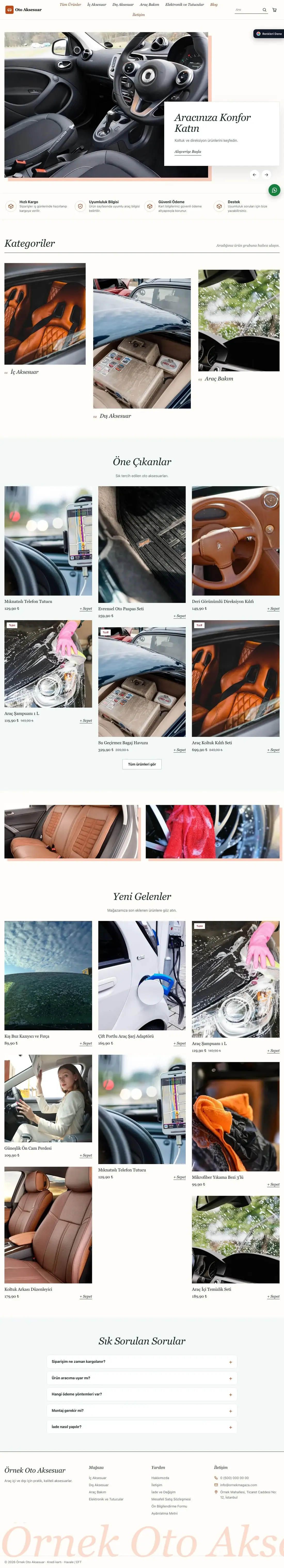 Oto Aksesuar Mağazası için Lookbook Petrol Turuncu – Oto Aksesuar Mağazası E-ticaret Sitesi ana sayfa görünümü