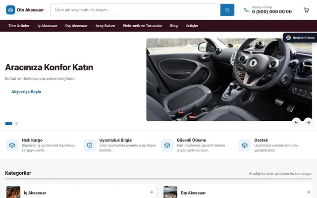 Oto Aksesuar Mağazası için Liste Bordo Mavi – Oto Aksesuar Mağazası E-ticaret Sitesi ana sayfa görünümü