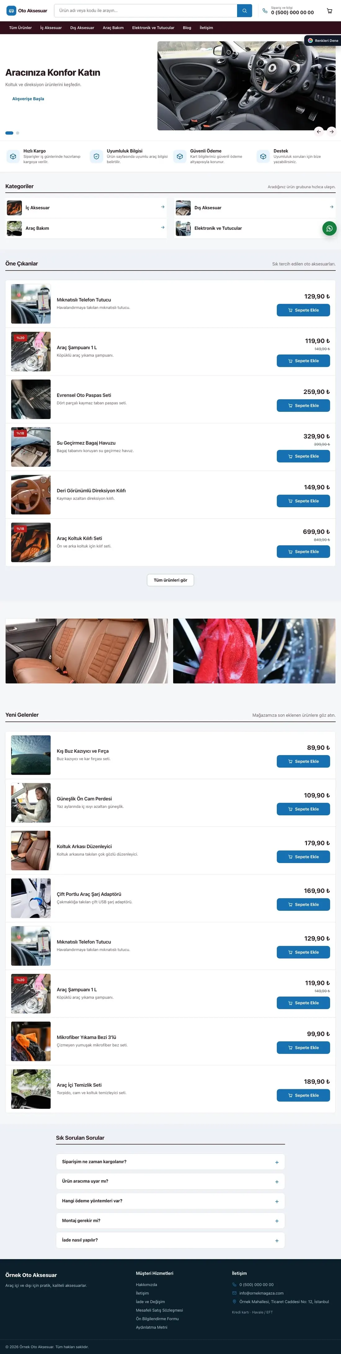 Oto Aksesuar Mağazası için Liste Bordo Mavi – Oto Aksesuar Mağazası E-ticaret Sitesi ana sayfa görünümü