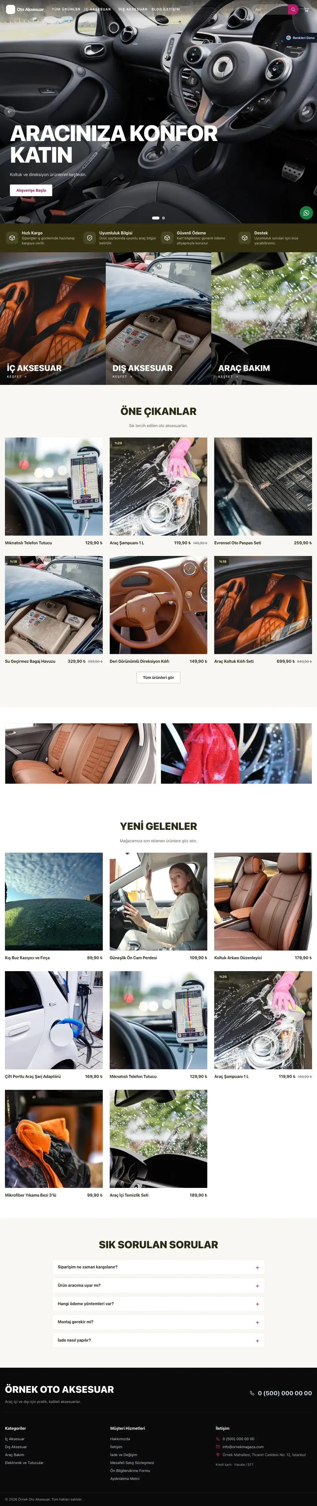Oto Aksesuar Mağazası için Sahne Zeytin Pembe – Oto Aksesuar Mağazası E-ticaret Sitesi ana sayfa görünümü