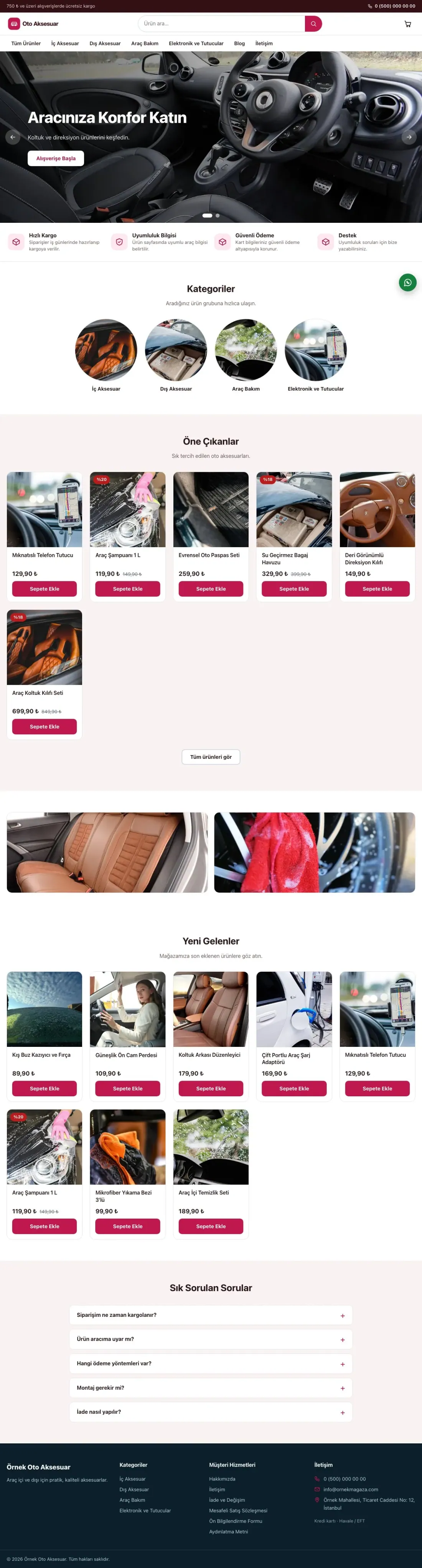 Oto Aksesuar Mağazası için Vitrin Bordo Pembe – Oto Aksesuar Mağazası E-ticaret Sitesi ana sayfa görünümü
