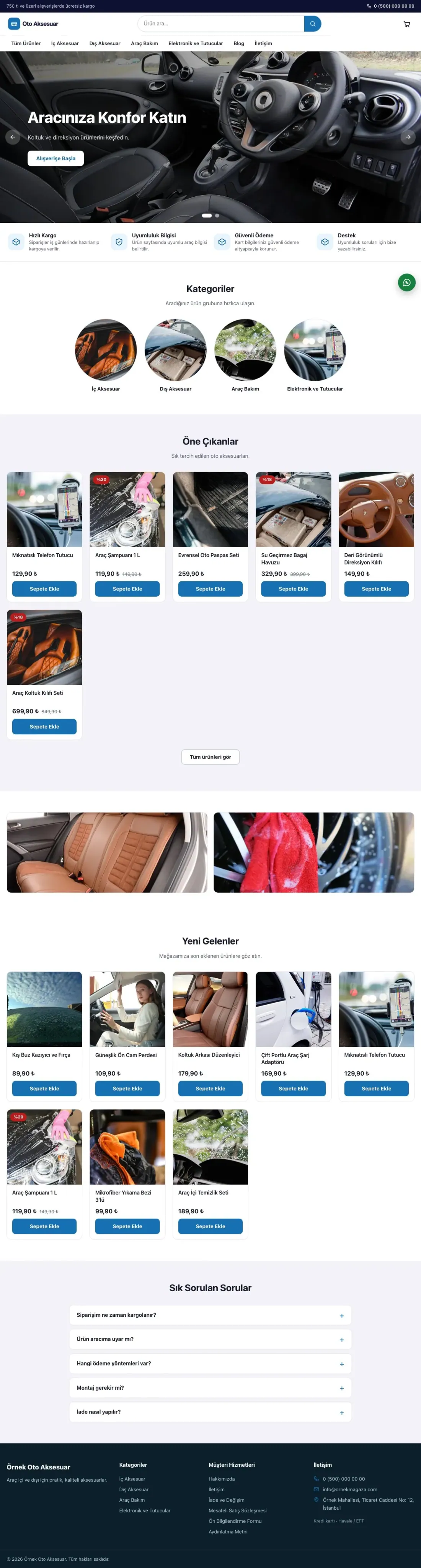 Oto Aksesuar Mağazası için Vitrin Lacivert Mavi – Oto Aksesuar Mağazası E-ticaret Sitesi ana sayfa görünümü