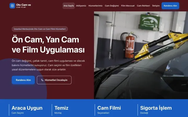 Oto Cam ve Cam Filmi için Blok Bordo Mavi – Oto Cam ve Cam Filmi Web Sitesi ana sayfa görünümü