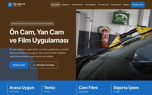 Oto Cam ve Cam Filmi için Blok Kahve Mavi – Oto Cam ve Cam Filmi Web Sitesi ana sayfa görünümü