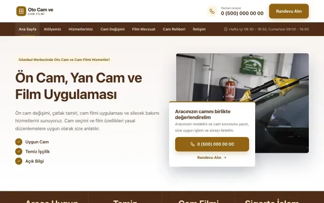 Oto Cam ve Cam Filmi için Bölünmüş Kahve Turuncu – Oto Cam ve Cam Filmi Web Sitesi ana sayfa görünümü