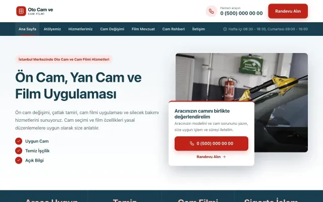 Oto Cam ve Cam Filmi için Bölünmüş Mavi Kırmızı – Oto Cam ve Cam Filmi Web Sitesi ana sayfa görünümü